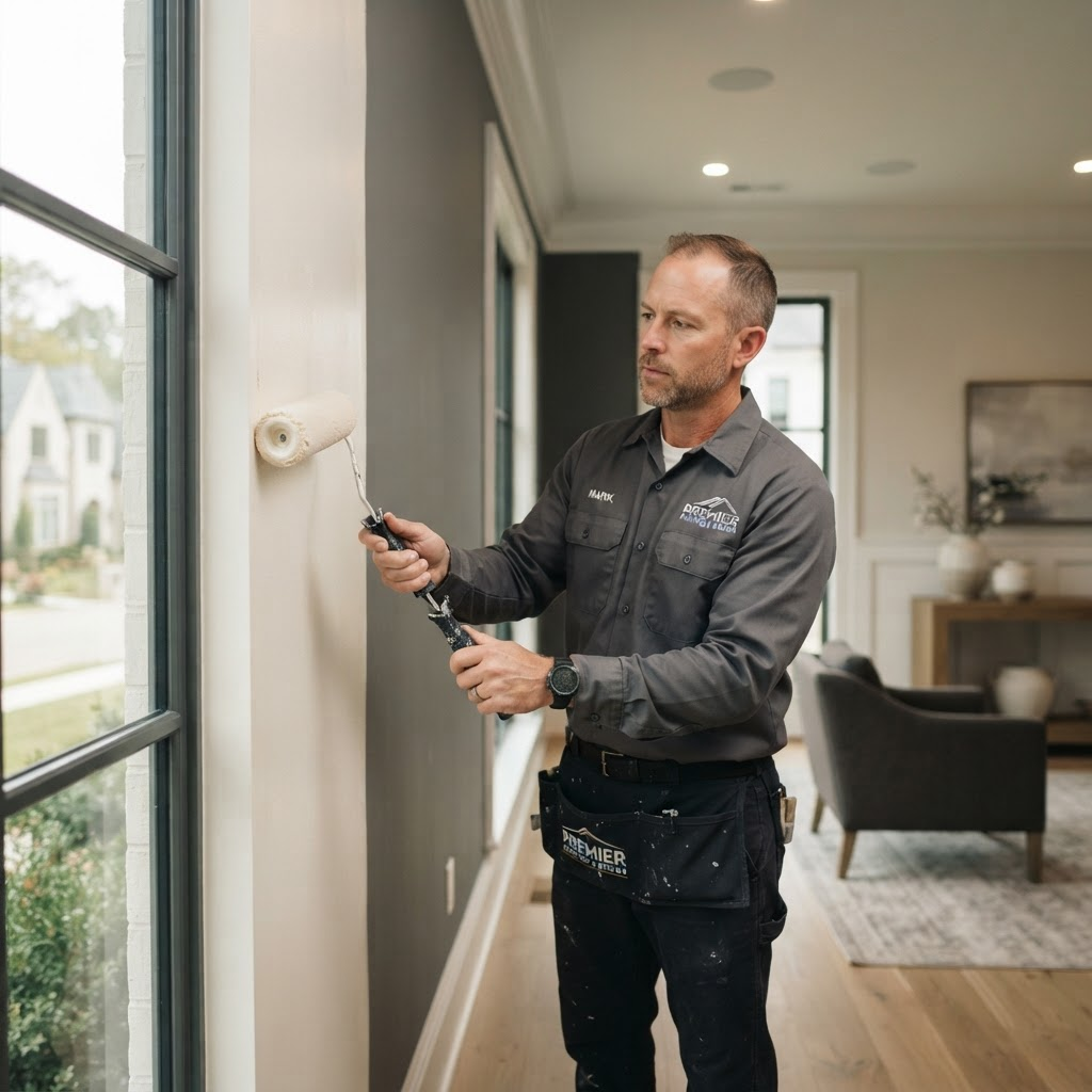 Professional painter applying a fresh coat of paint to an interior wall